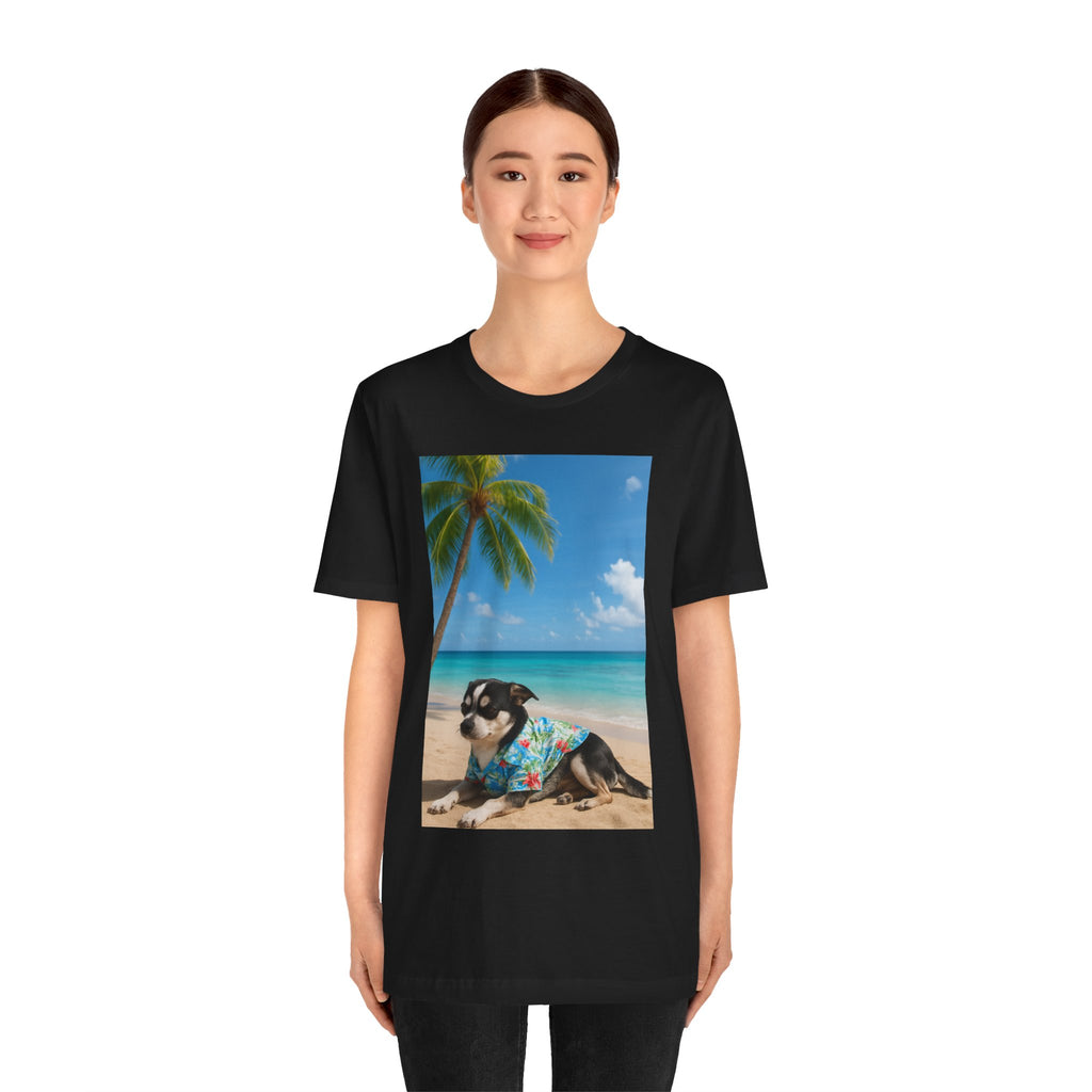Beach Chihuahua Dog T-Shirt — Hawaiian Shirt Puppy on Tropical Shore
