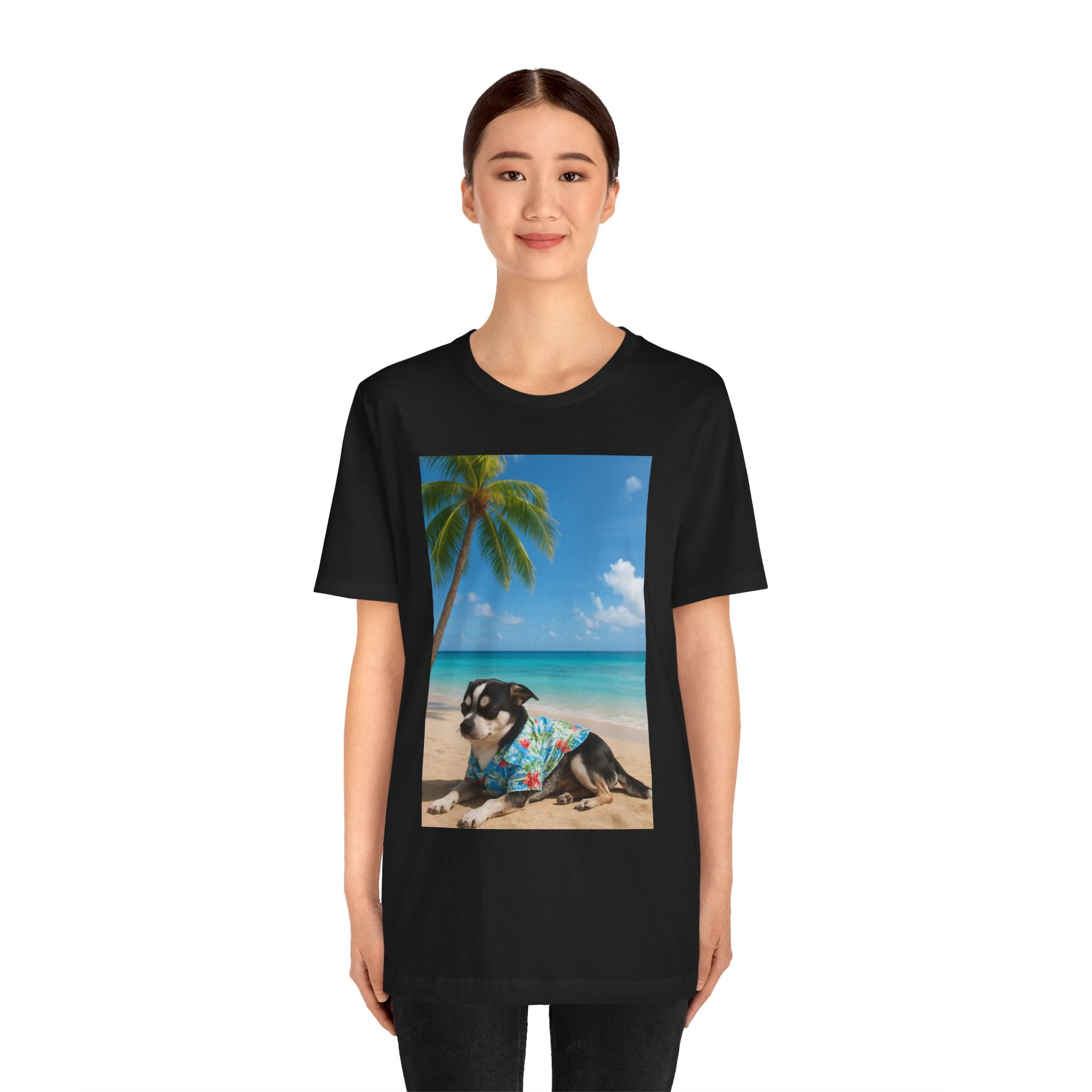 Beach Chihuahua Dog T-Shirt — Hawaiian Shirt Puppy on Tropical Shore