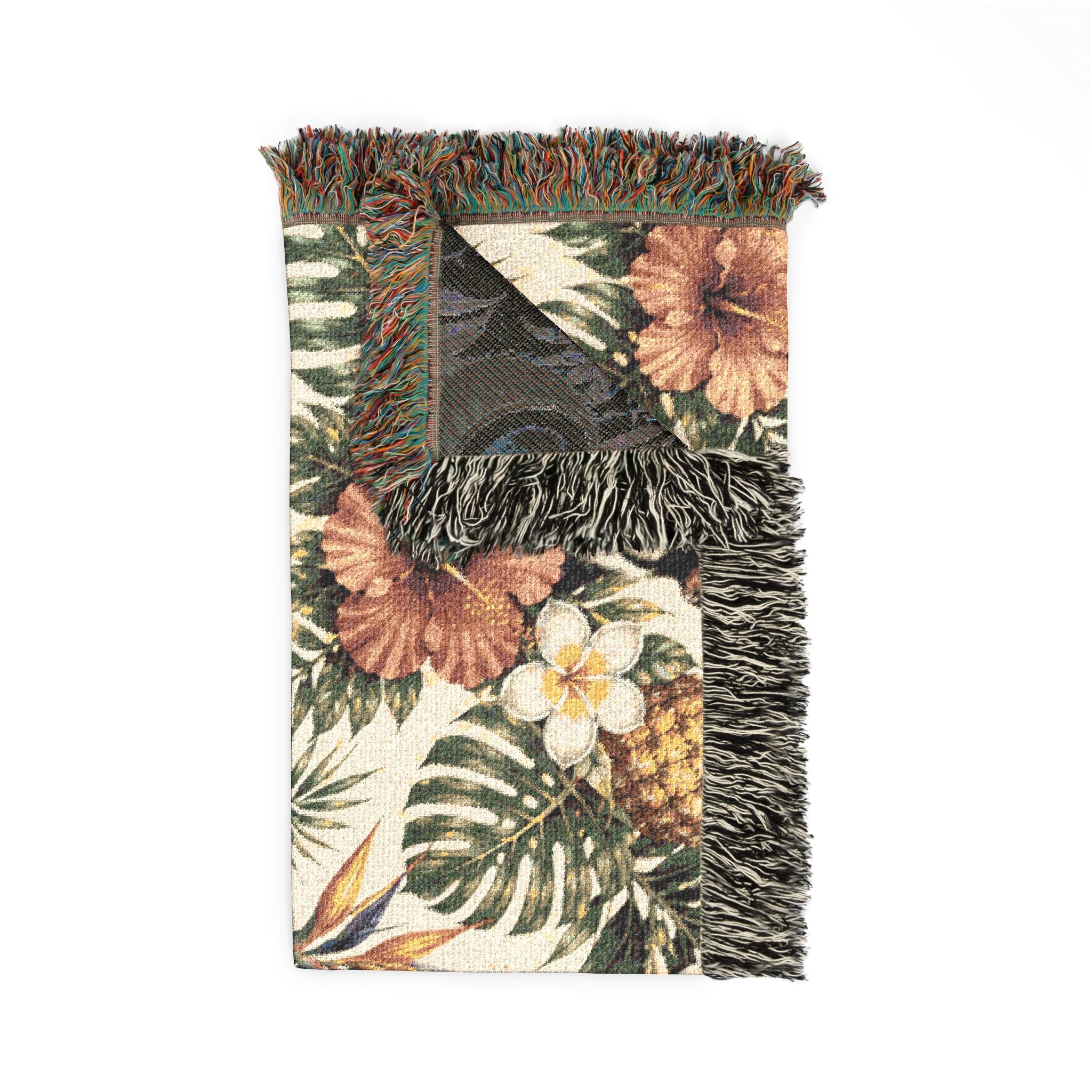 Tropical Floral Woven Blanket — Kiwi, Pineapple, Coconut & Hibiscus Throw