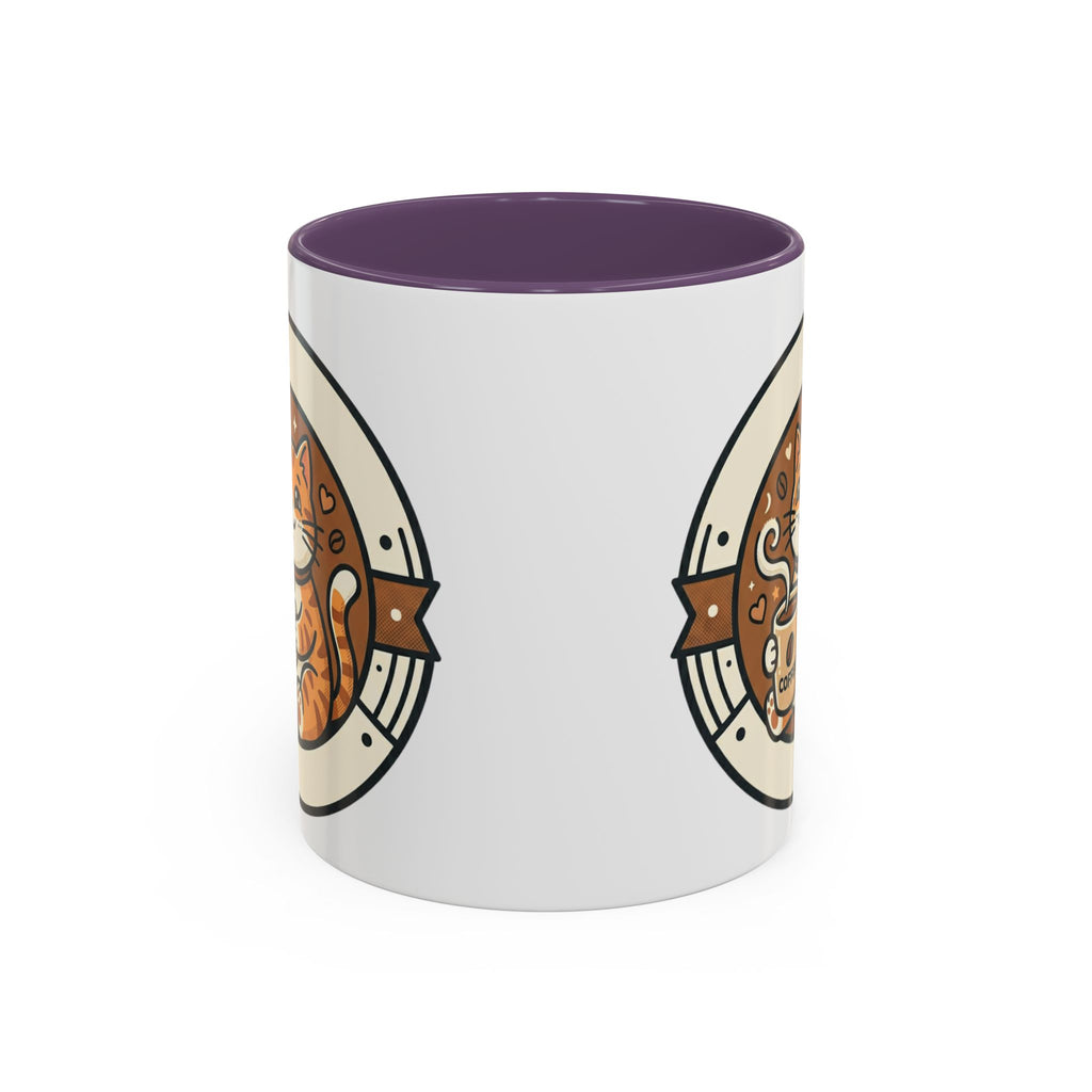 Cat Coffee Mug — Cute Orange Kitty Holding ‘Coffee’ Accent Ceramic Mug (11/15 oz)