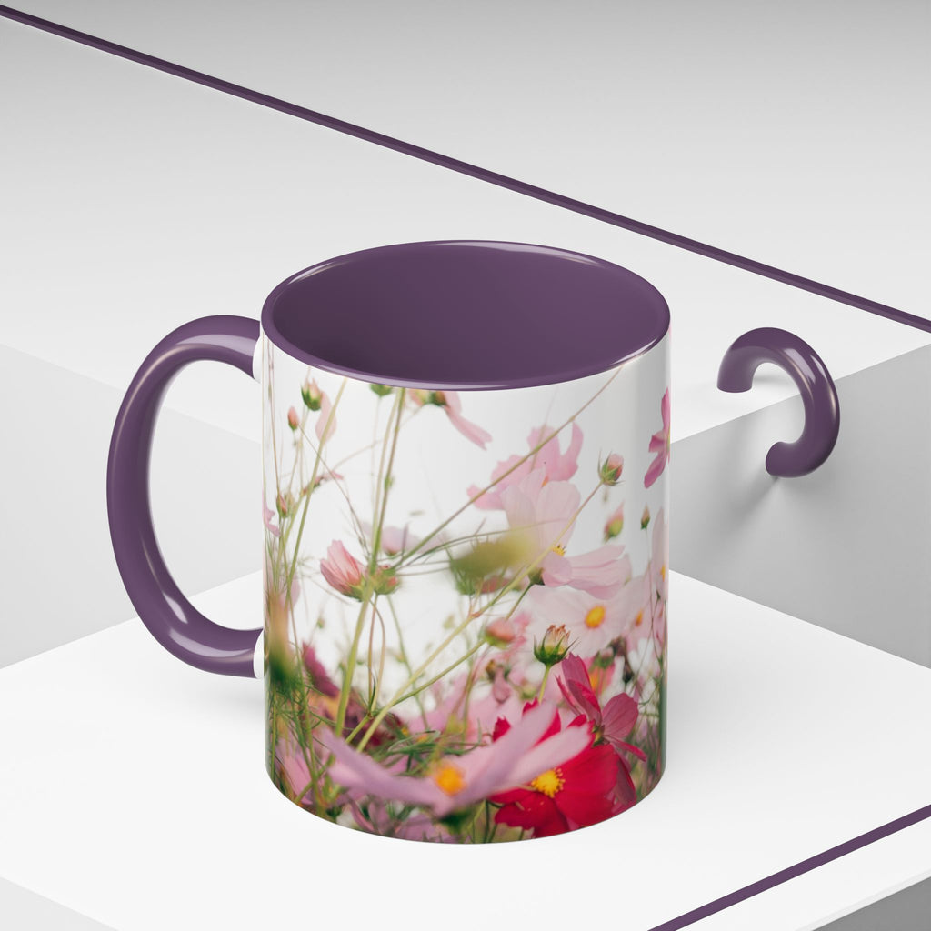 Floral Cosmos Accent Coffee Mug — Pink Wildflower Tea & Coffee Cup (11/15oz)