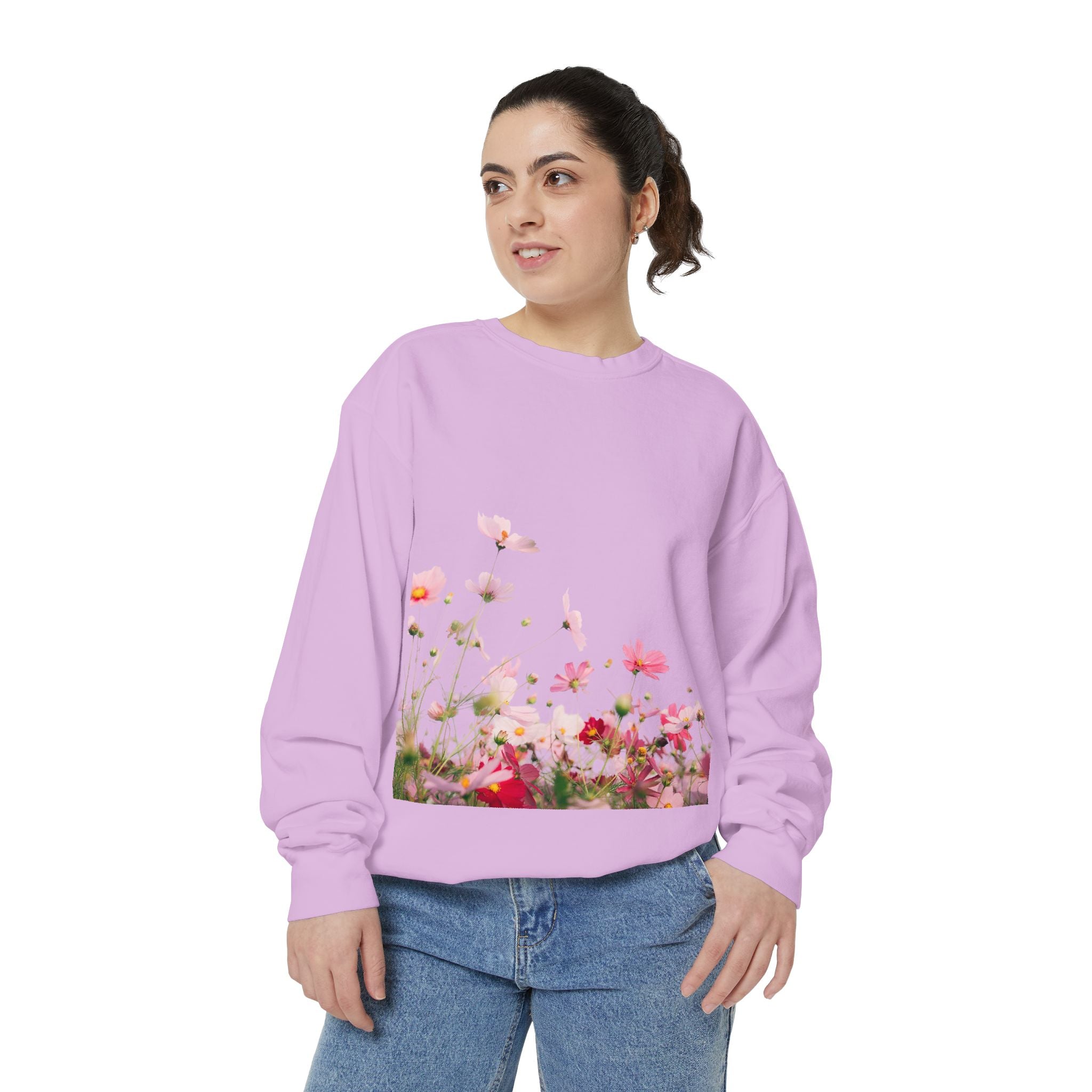Floral Meadow Sweatshirt — Pink Cosmos Garden Crewneck