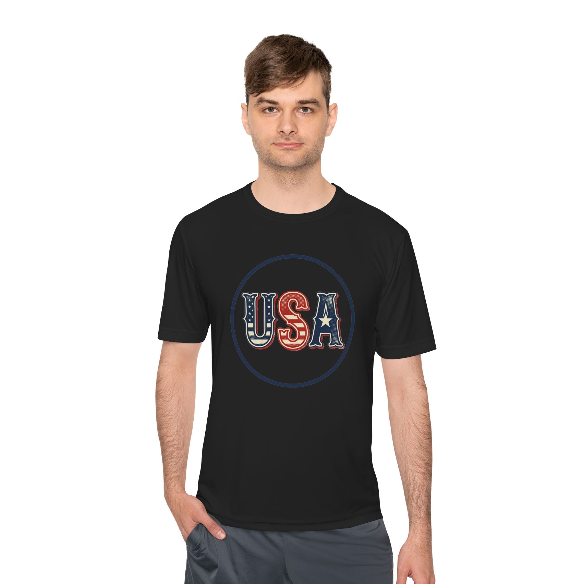 USA Patriotic Tee — Retro Stars & Stripes Moisture-Wicking Shirt