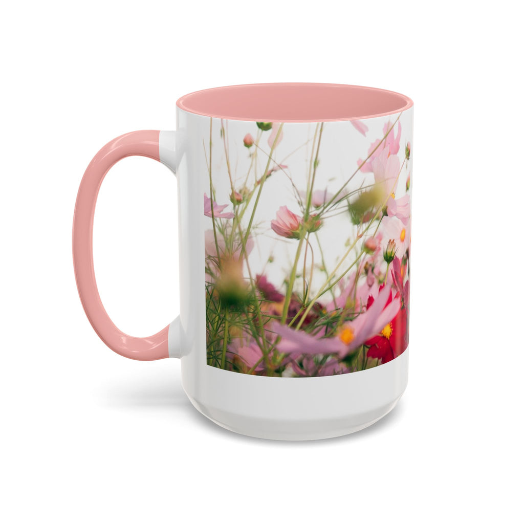 Floral Cosmos Accent Coffee Mug — Pink Wildflower Tea & Coffee Cup (11/15oz)