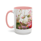 Floral Cosmos Accent Coffee Mug — Pink Wildflower Tea & Coffee Cup (11/15oz)