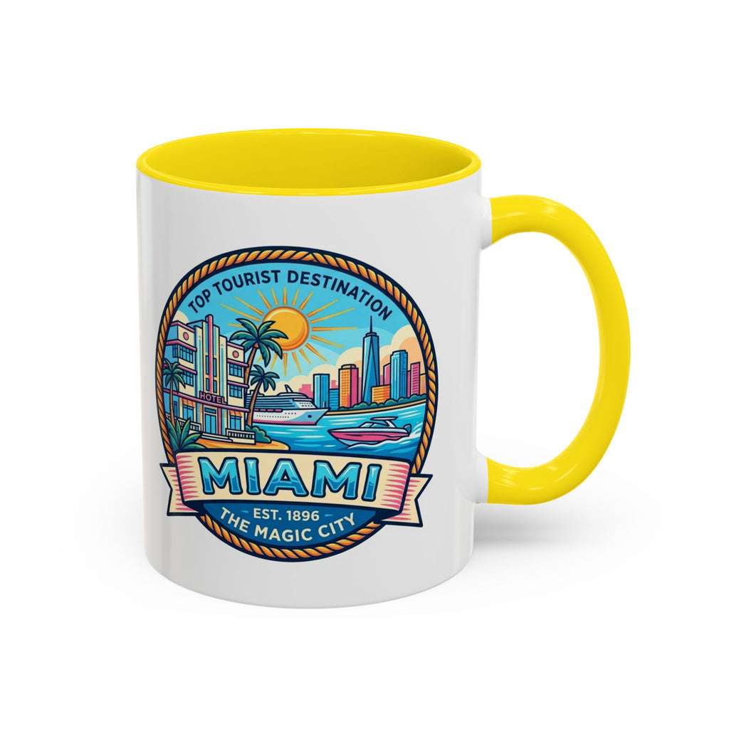 Miami Vintage Travel Accent Coffee Mug – 'Miami' Scenic Beach & Skyline Design (11/15oz)