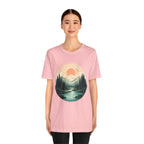 Sunset Mountain Landscape T-Shirt — Scenic Forest River Graphic Tee