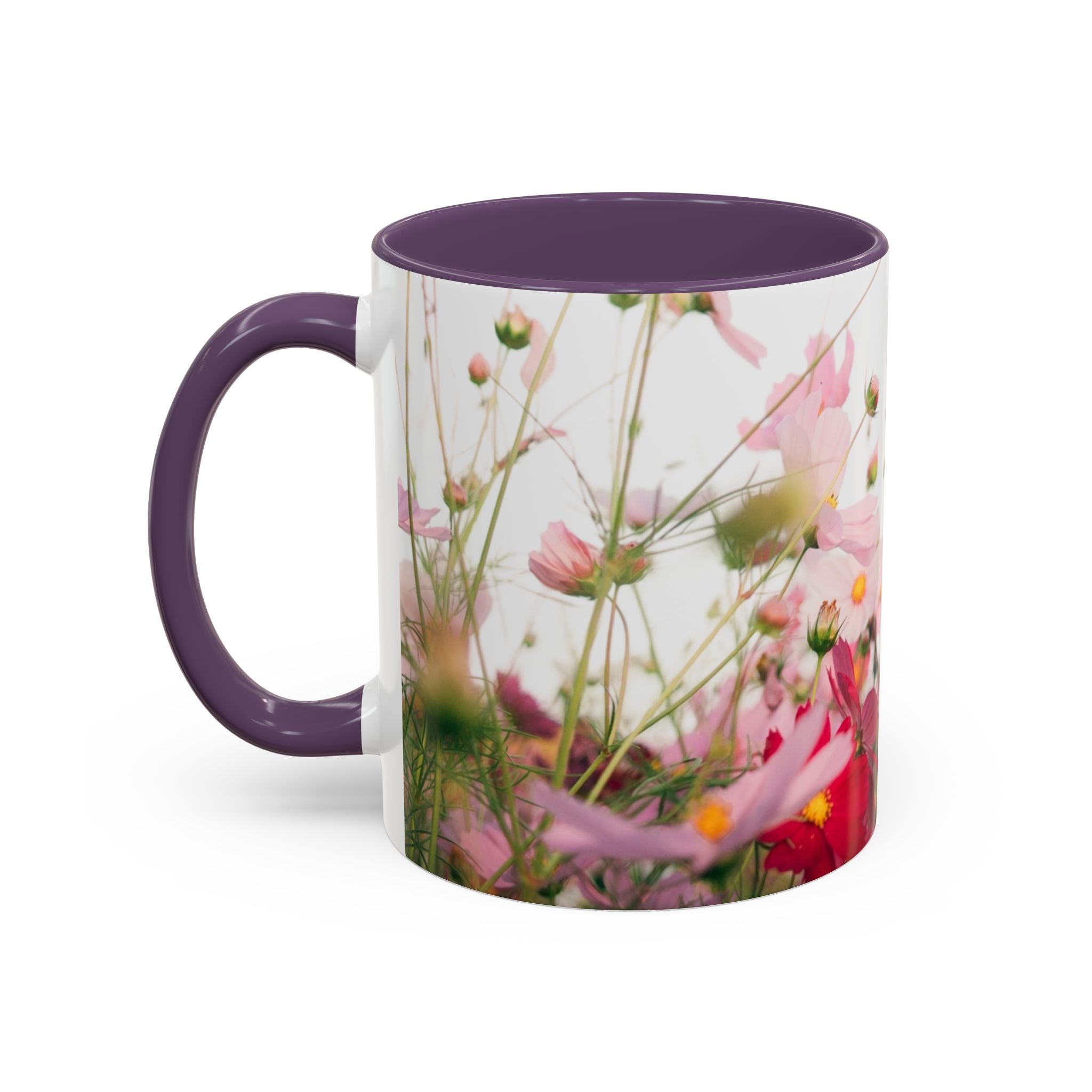 Floral Cosmos Accent Coffee Mug — Pink Wildflower Tea & Coffee Cup (11/15oz)