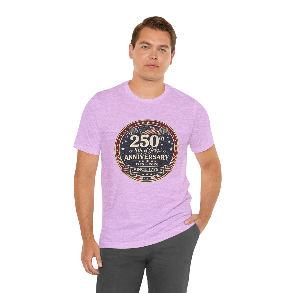 4th of July 250th Anniversary T-Shirt – Vintage American Flag Emblem (1776–2026)