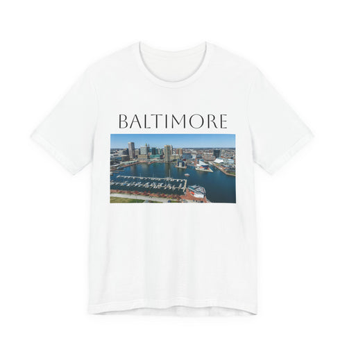Baltimore Skyline Photo Tee — Inner Harbor Cityscape T-Shirt