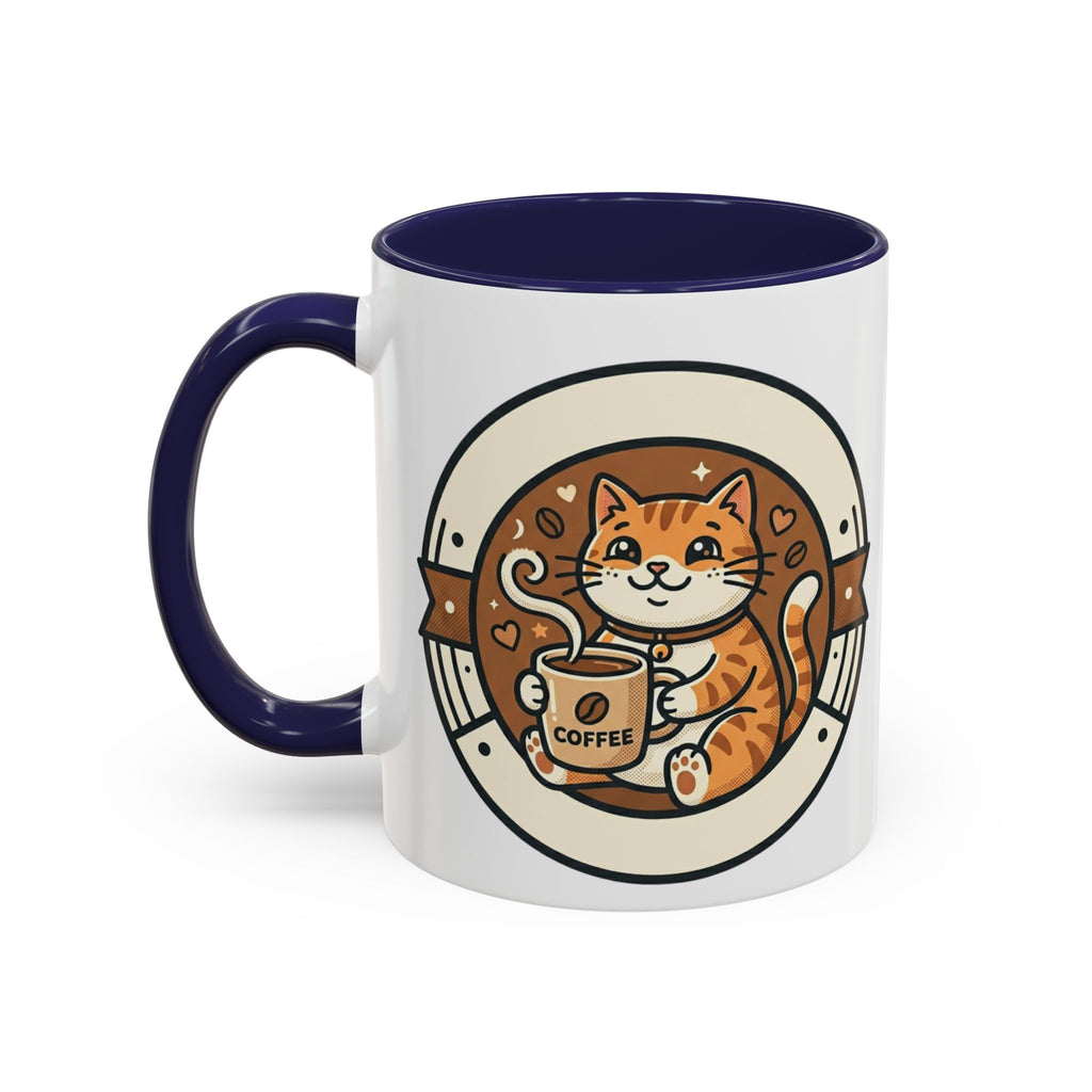 Cat Coffee Mug — Cute Orange Kitty Holding ‘Coffee’ Accent Ceramic Mug (11/15 oz)