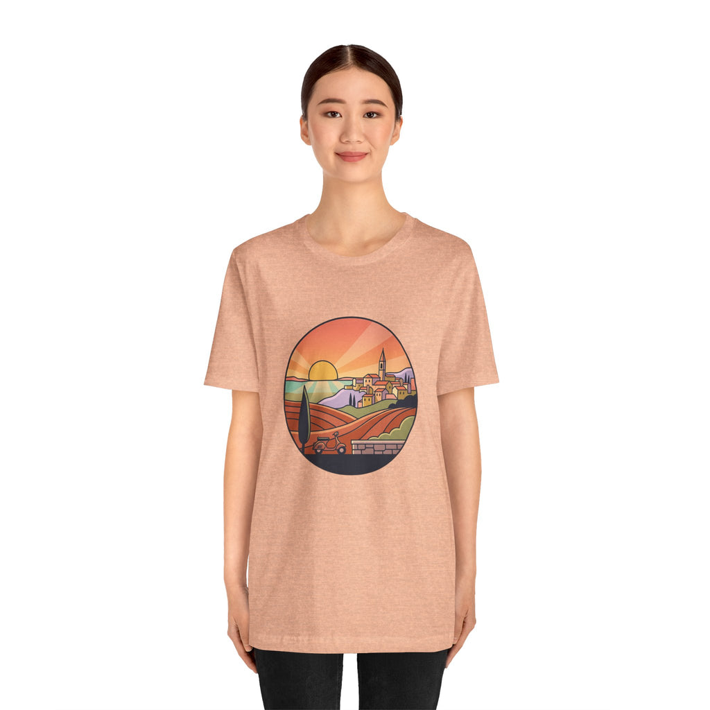 Sunset Tuscan Landscape T-Shirt — Vintage Italian Countryside Graphic Tee