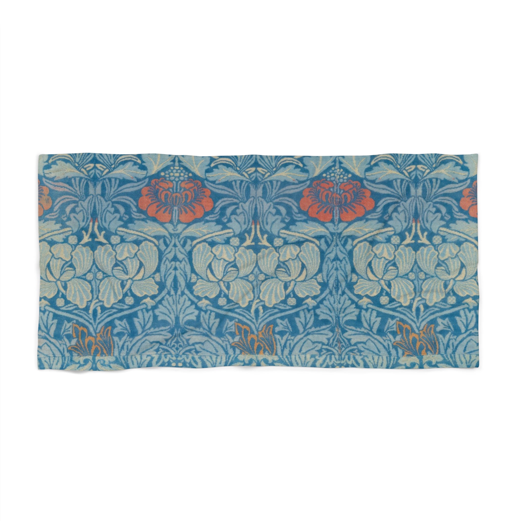 Vintage Floral Blue Beach Towel — William Morris Inspired Pattern