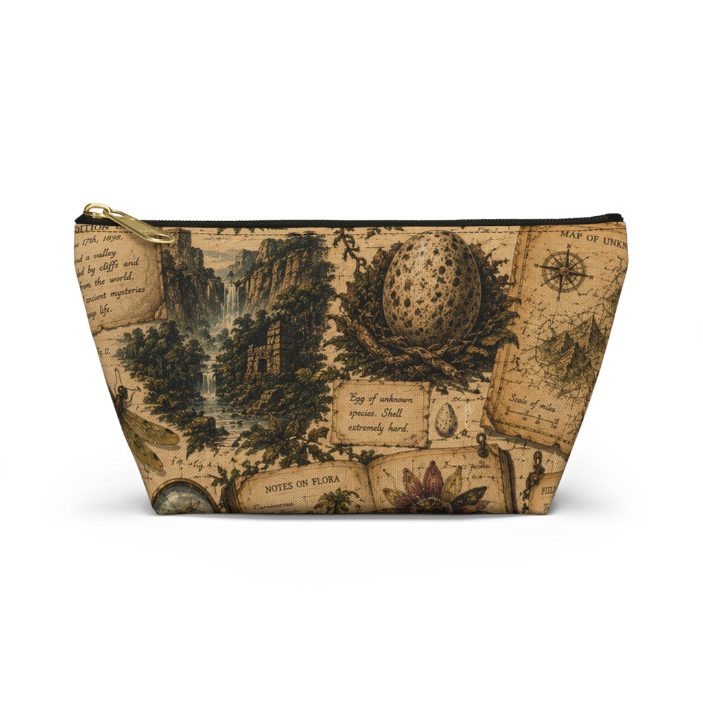 Vintage Lost World Accessory Pouch — Fossil & Botanical T-Bottom Cosmetic Bag