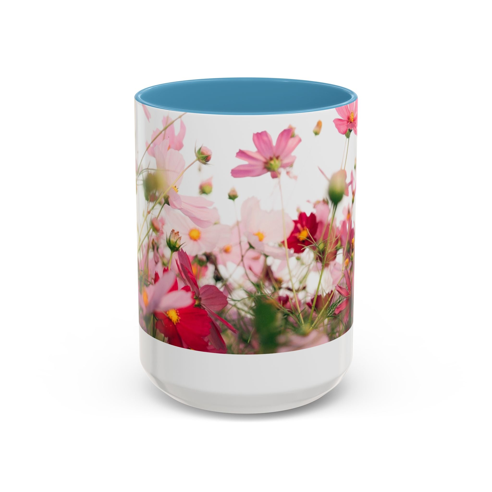 Floral Cosmos Accent Coffee Mug — Pink Wildflower Tea & Coffee Cup (11/15oz)