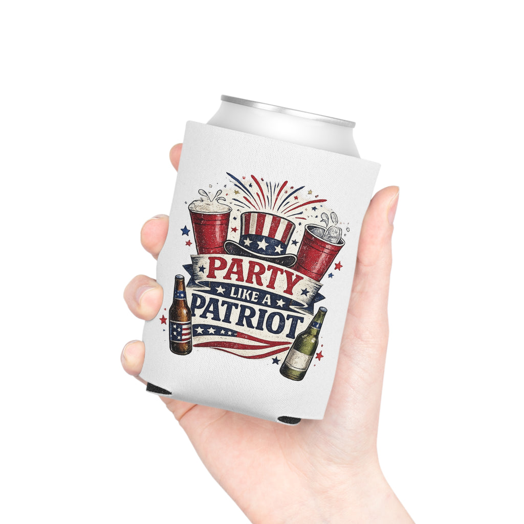 Party Like a Patriot Can Cooler — 4th of July Patriotic Beer Koozie