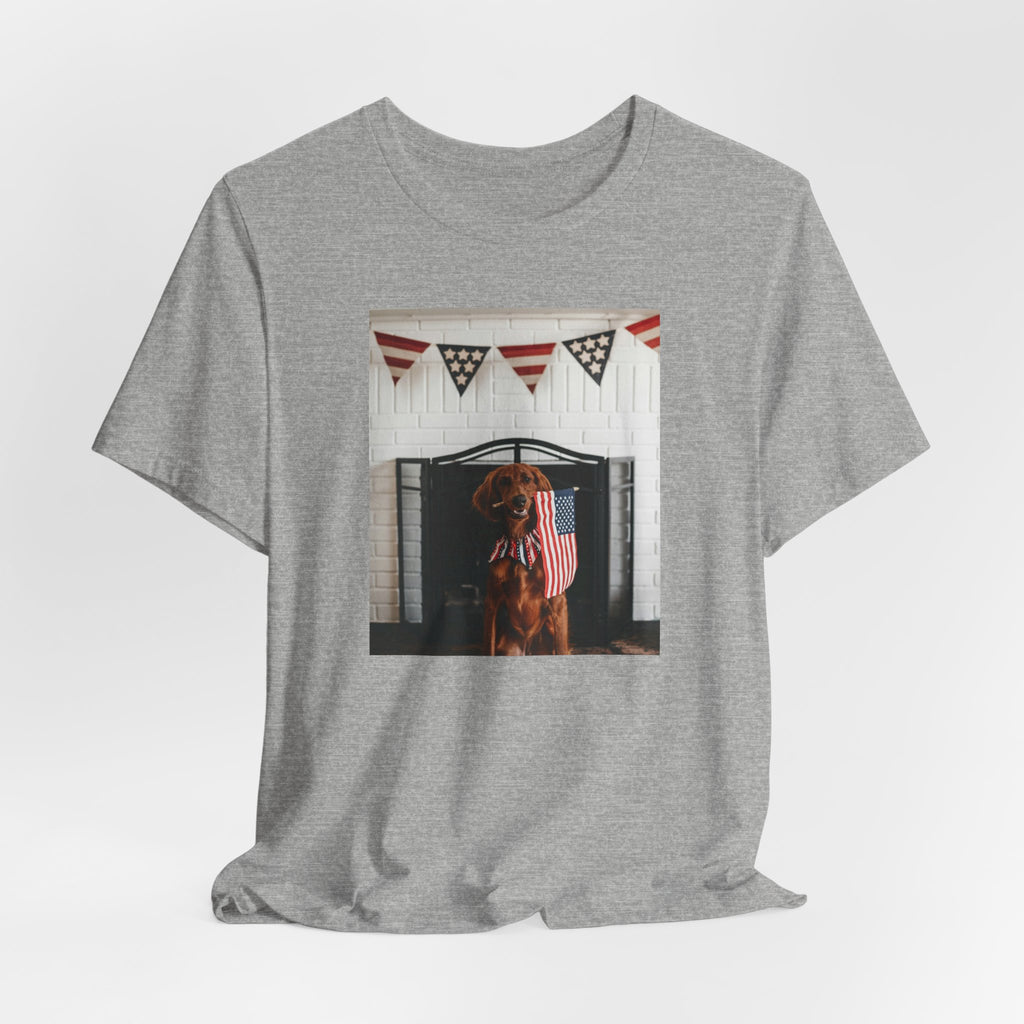 Patriotic Dog T-Shirt - Photo Print with American Flag Bunting