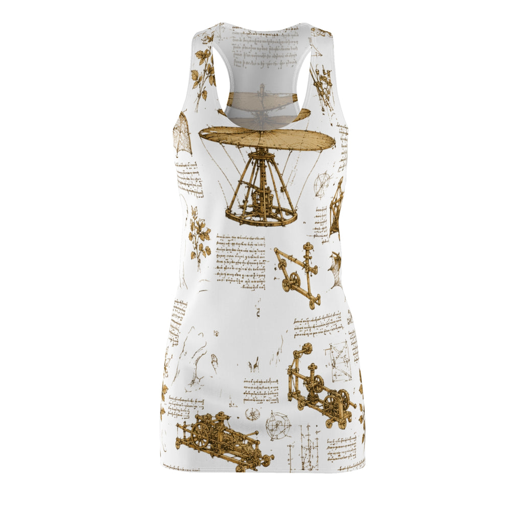 Vintage Leonardo Da Vinci Sketch Racerback Dress — Steampunk Airship Print