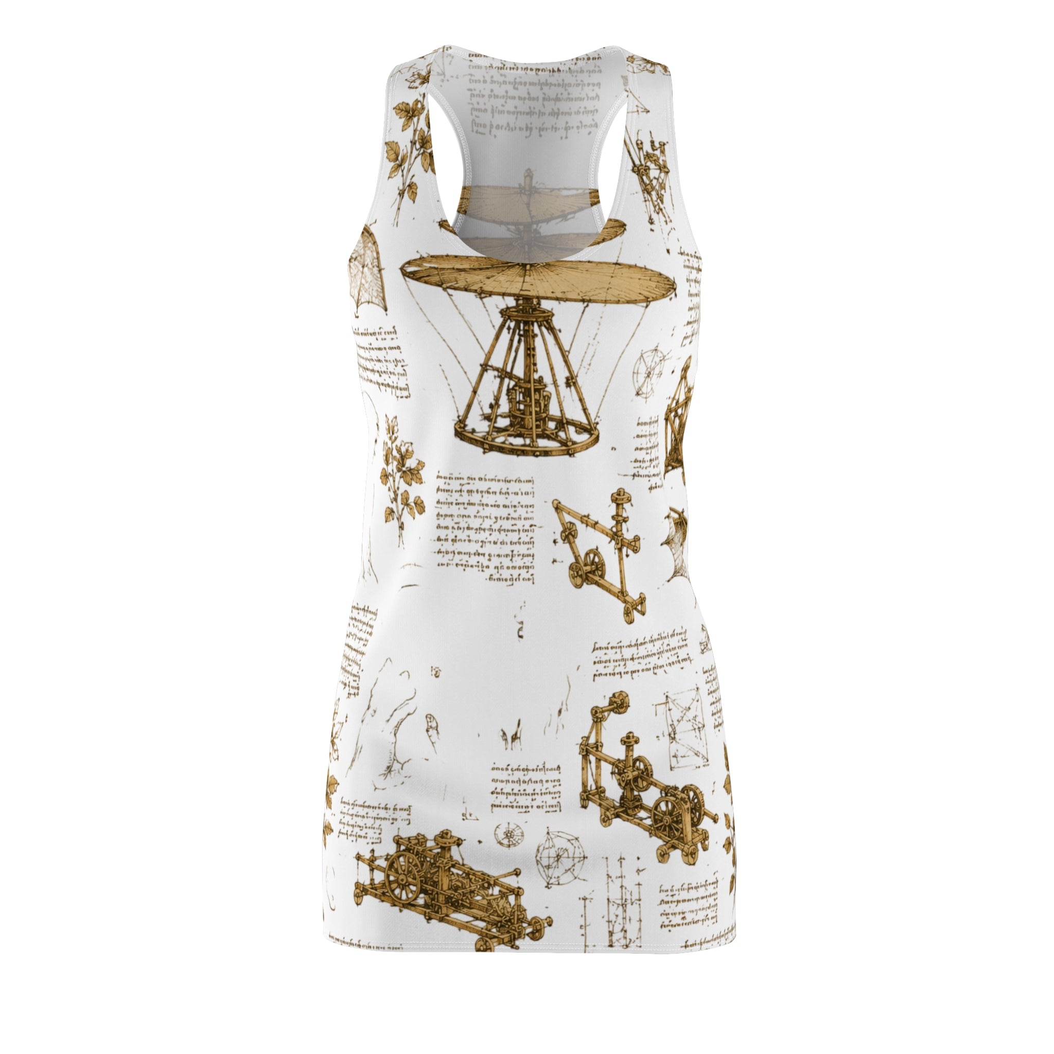 Vintage Leonardo Da Vinci Sketch Racerback Dress — Steampunk Airship Print
