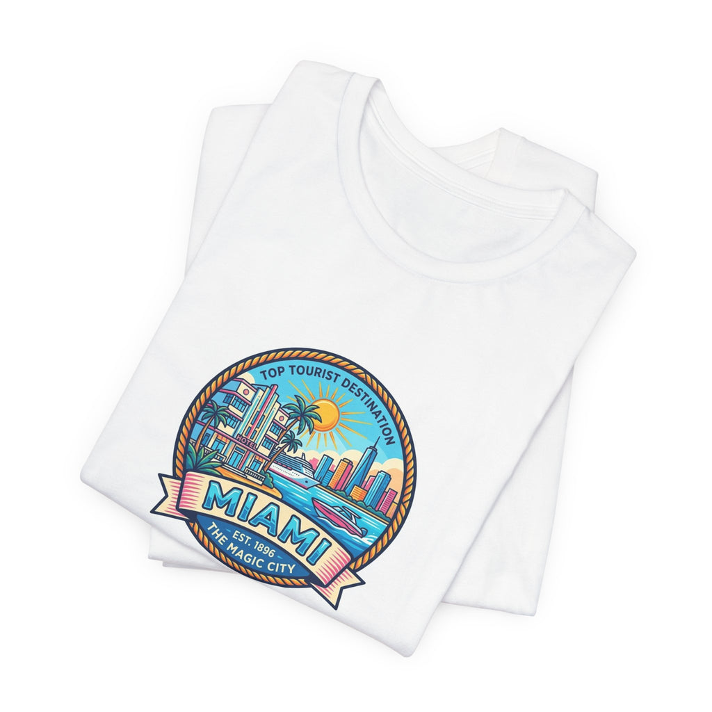Miami Beach Vintage Logo Tee — Miami Skyline Sunset T‑Shirt