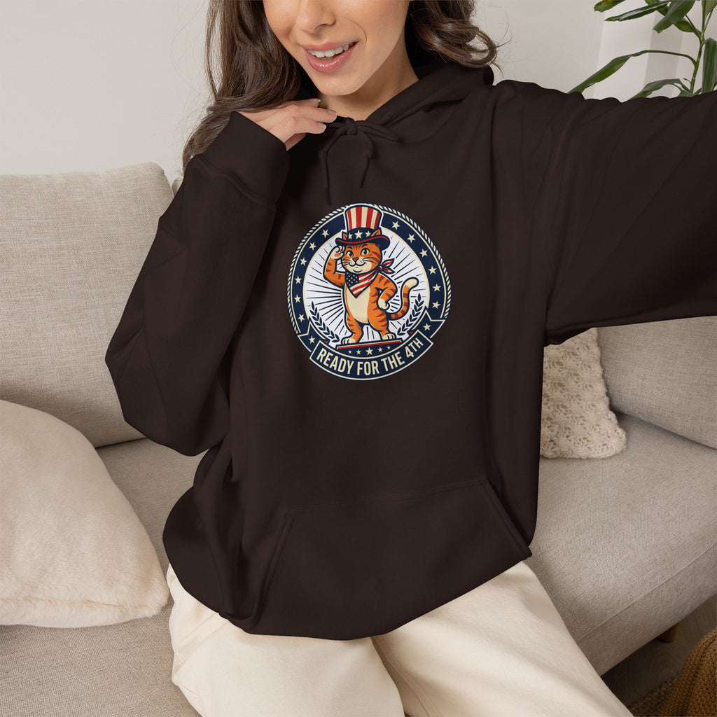 Patriotic Cat Hoodie — "Ready for the Stars" Graphic Pullover