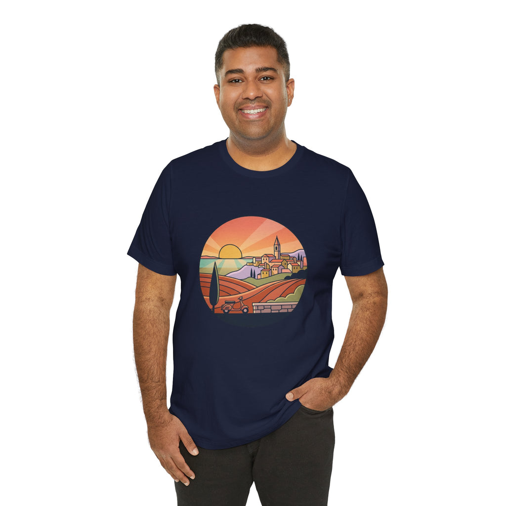 Sunset Tuscan Landscape T-Shirt — Vintage Italian Countryside Graphic Tee