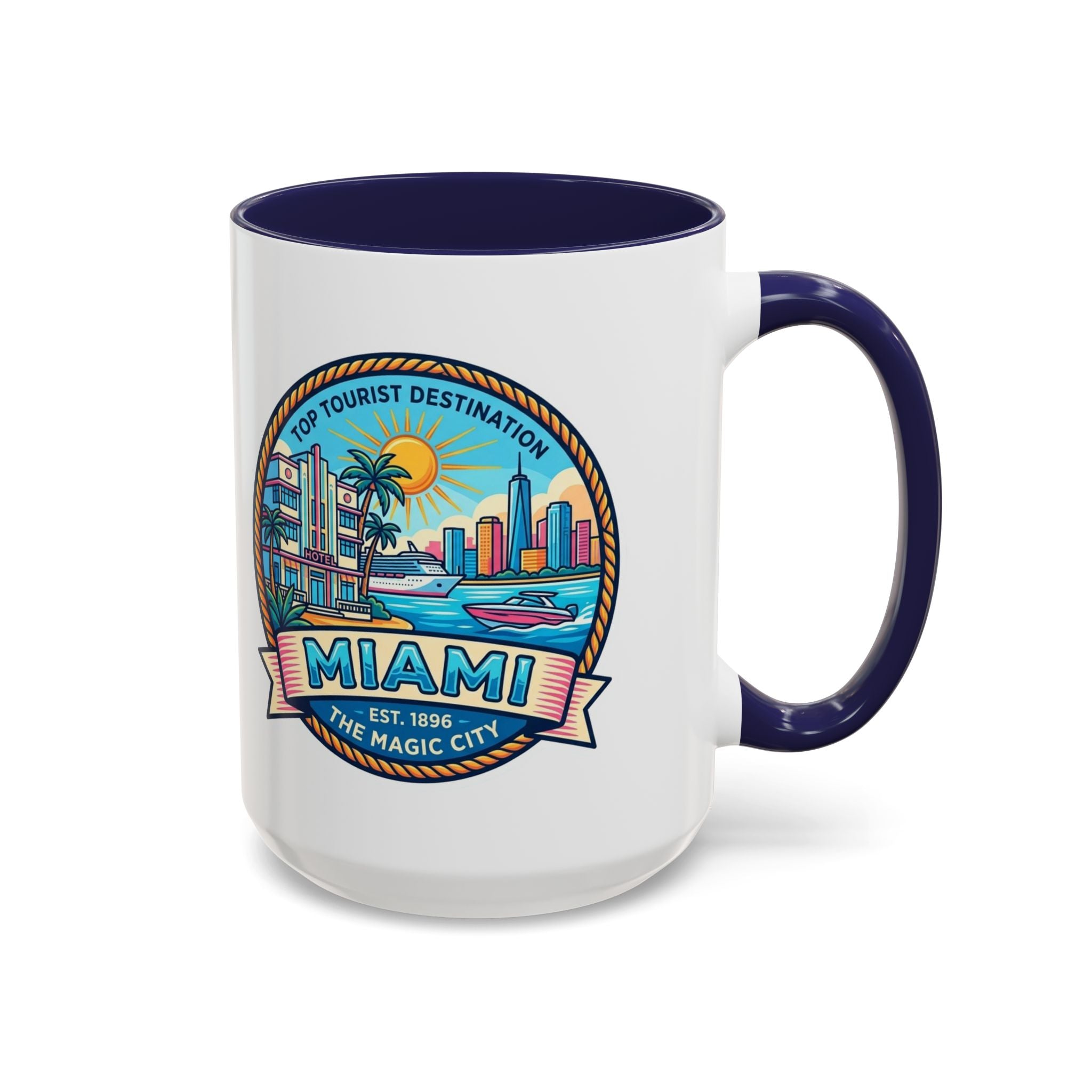 Miami Vintage Travel Accent Coffee Mug – 'Miami' Scenic Beach & Skyline Design (11/15oz)