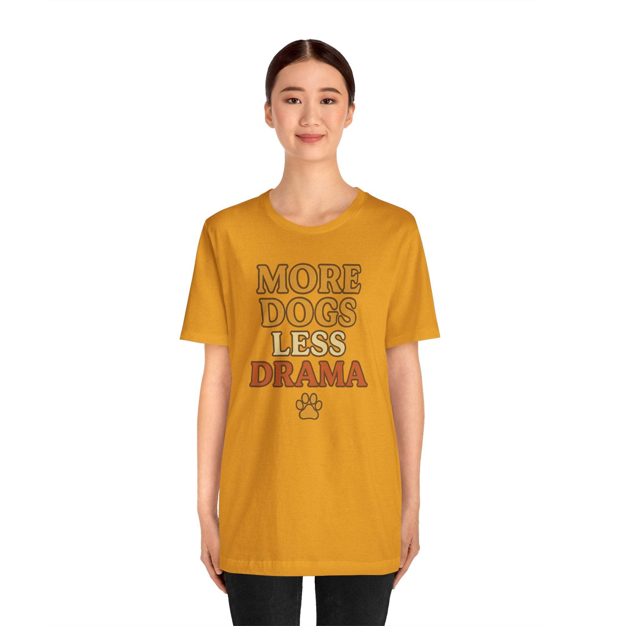 More Dogs Less Drama T-Shirt — Retro Paw Print Dog Lover Tee