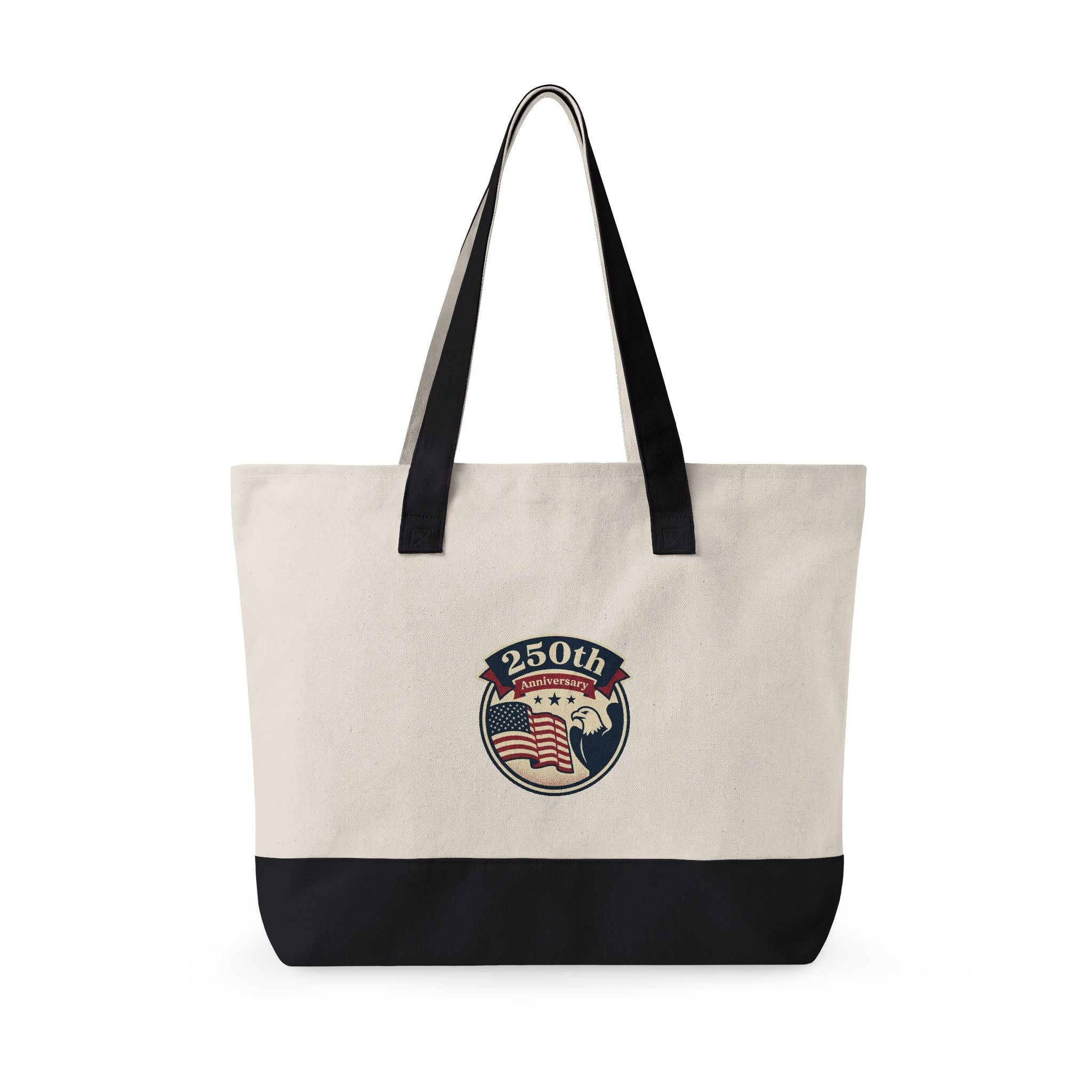 250th Anniversary American Flag Canvas Tote Bag — Zippered Patriotic Tote