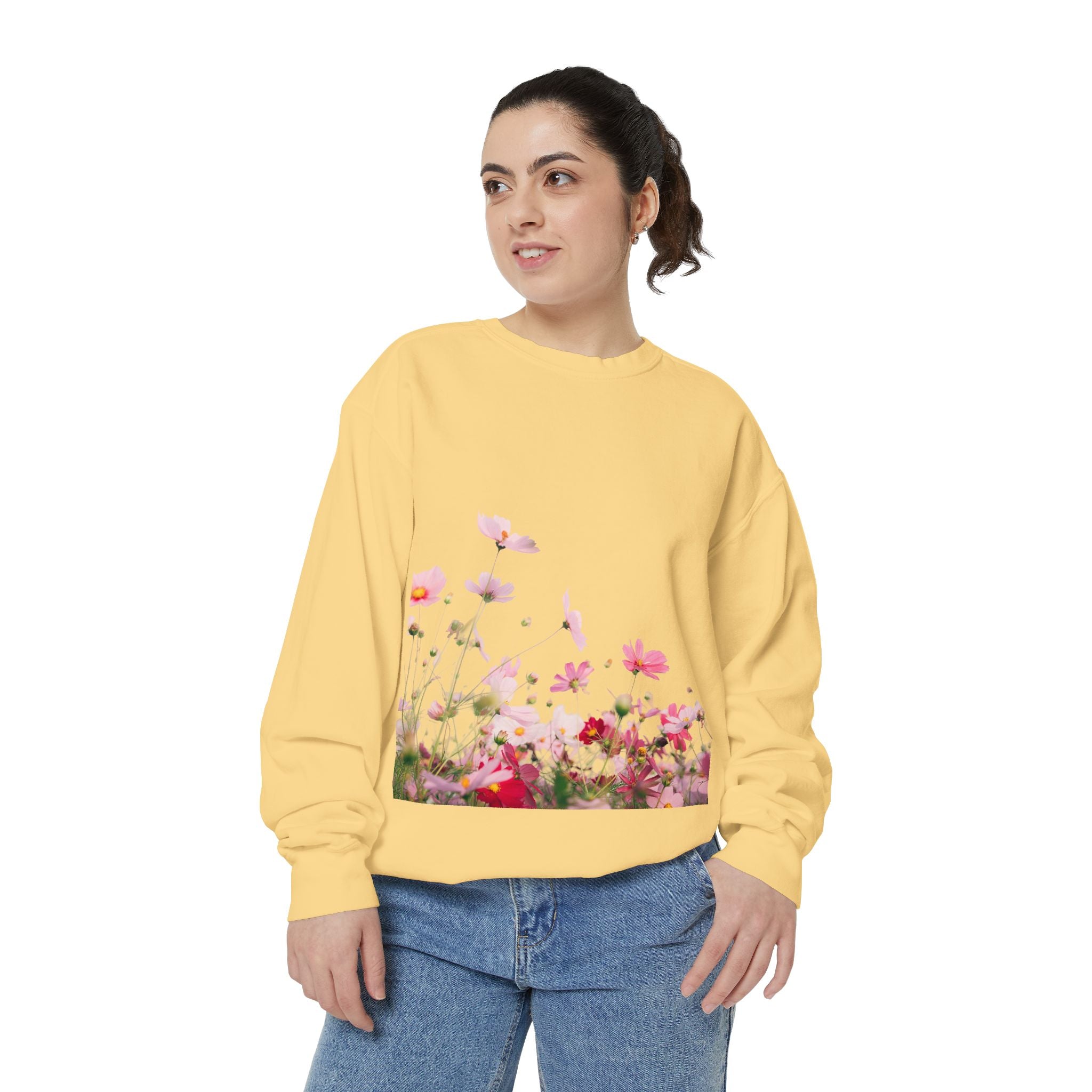 Floral Meadow Sweatshirt — Pink Cosmos Garden Crewneck