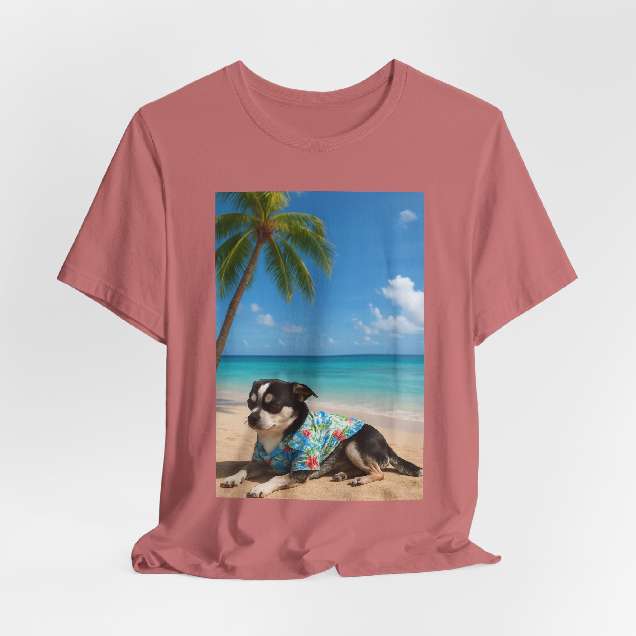 Beach Chihuahua Dog T-Shirt — Hawaiian Shirt Puppy on Tropical Shore