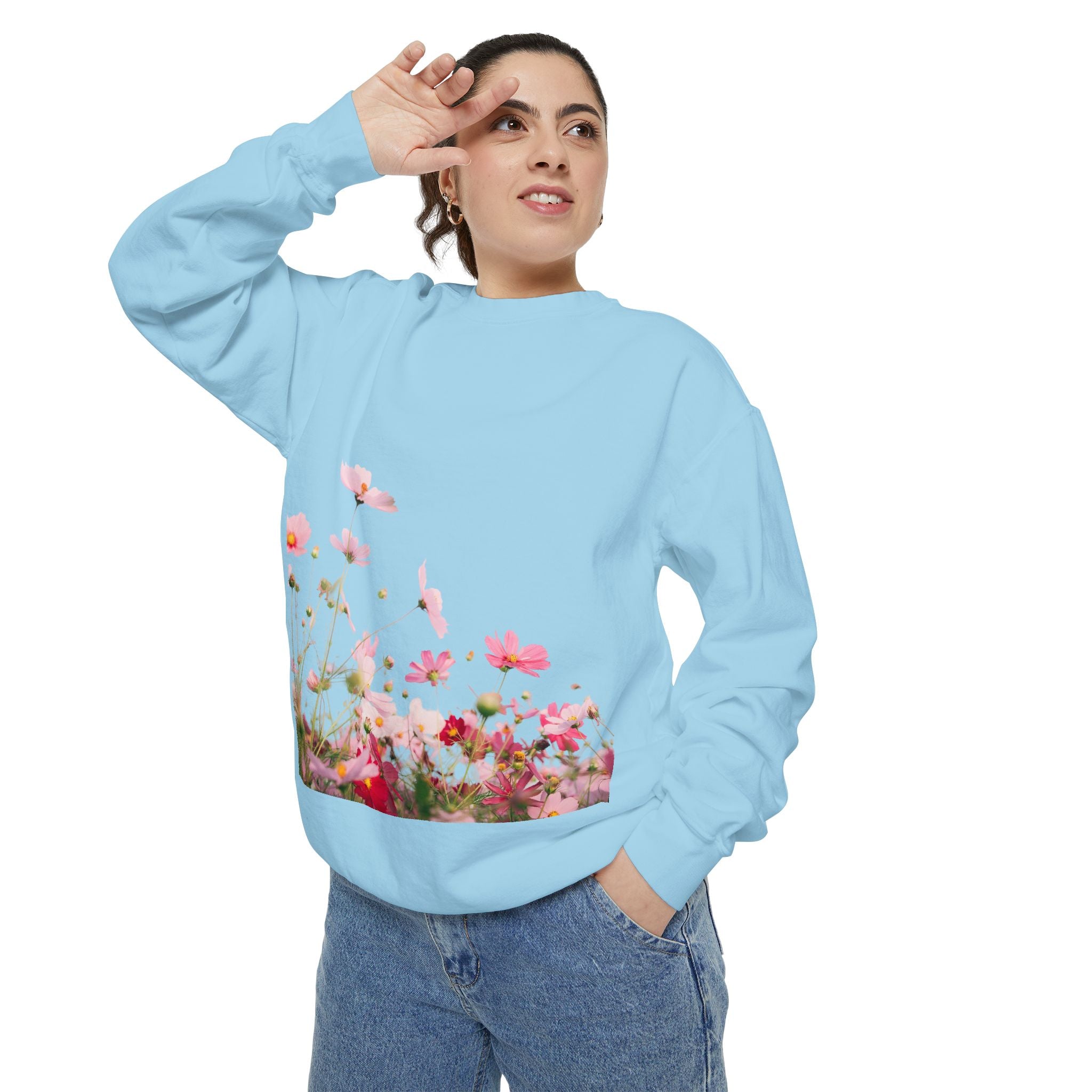 Floral Meadow Sweatshirt — Pink Cosmos Garden Crewneck