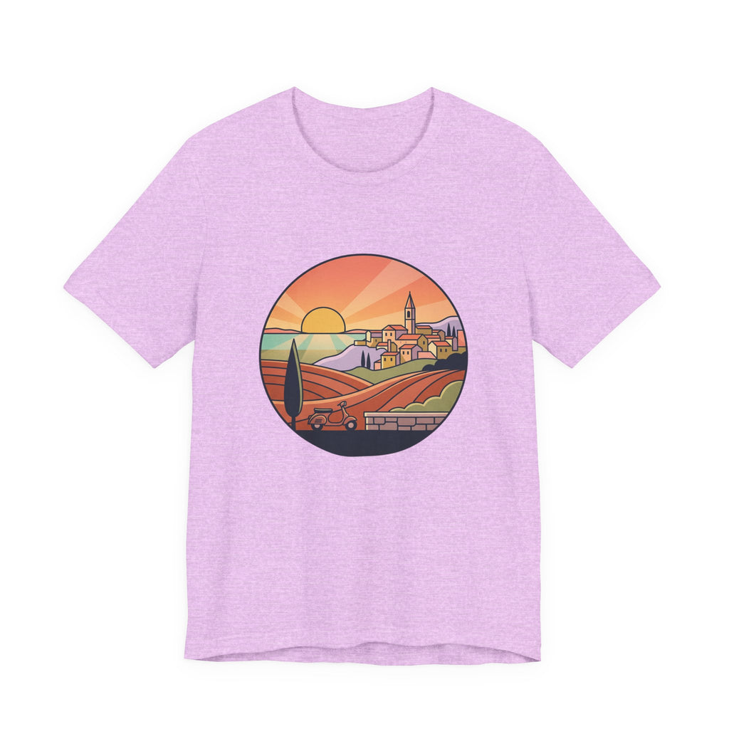 Sunset Tuscan Landscape T-Shirt — Vintage Italian Countryside Graphic Tee