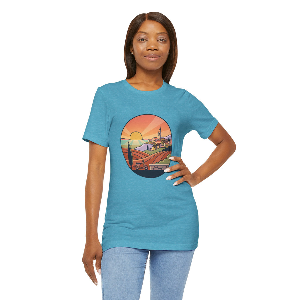 Sunset Tuscan Landscape T-Shirt — Vintage Italian Countryside Graphic Tee