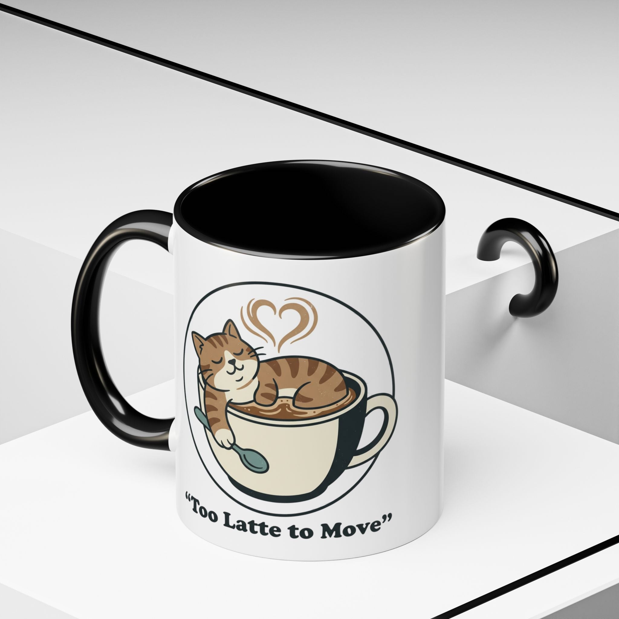 Latte Cat Coffee Mug – "Don't Wake Me, I'll Move" Cute Cat Latte Art Ceramic Accent Mug