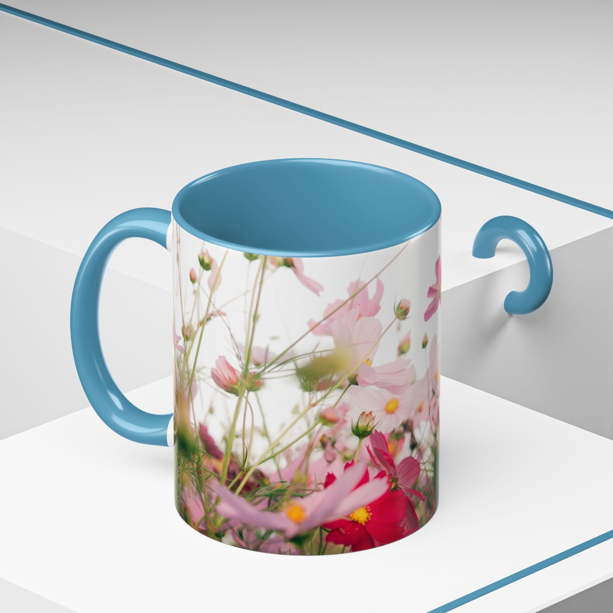 Floral Cosmos Accent Coffee Mug — Pink Wildflower Tea & Coffee Cup (11/15oz)
