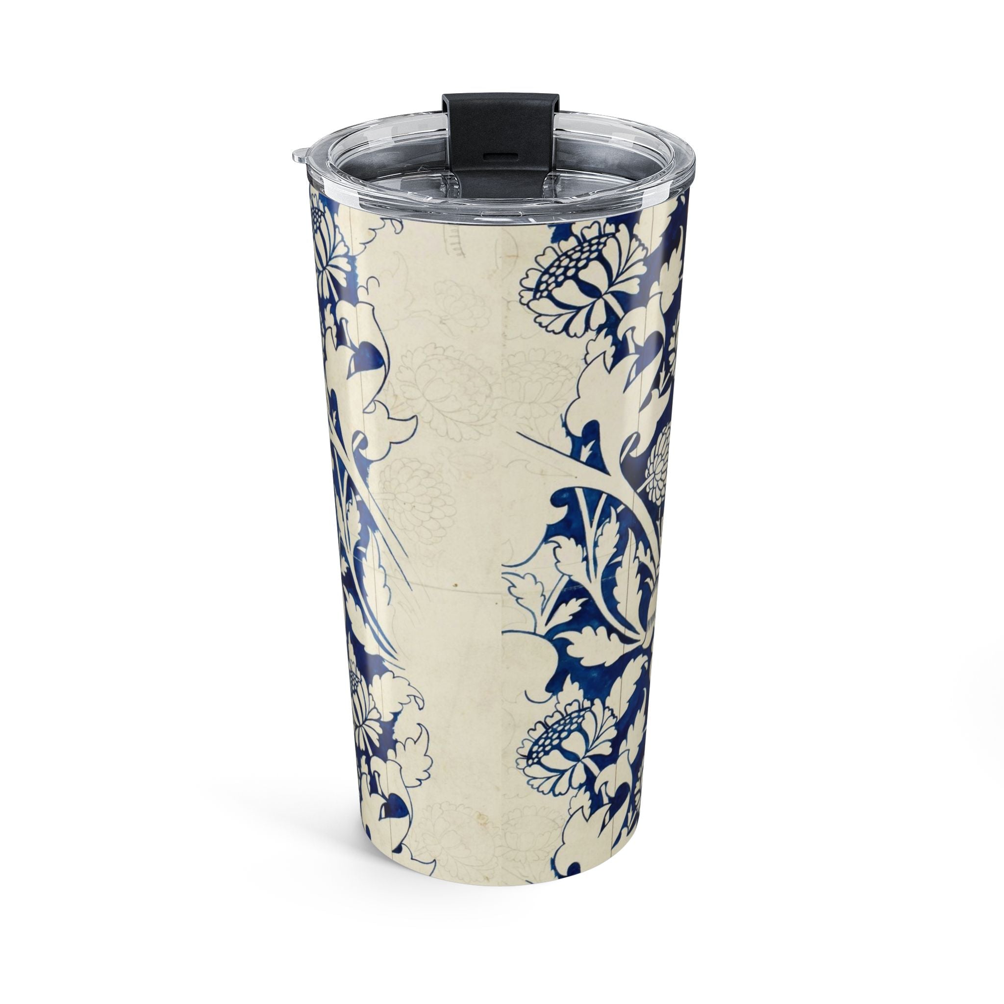 20oz Floral Blue Vintage Tumbler — Insulated Travel Cup with William Morris Style Pattern
