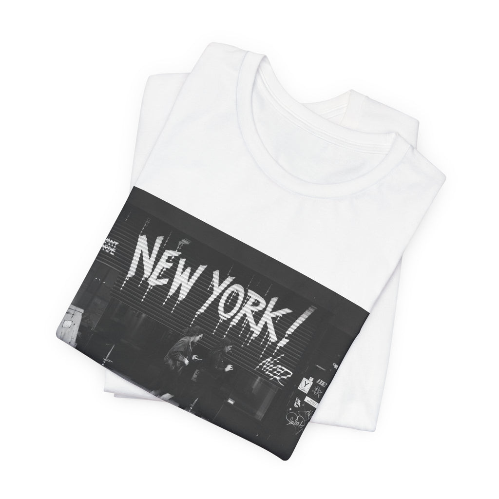 New York City Skyline Tee — Vintage Black & White 'NEW YORK!' Graphic Shirt