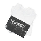 New York City Skyline Tee — Vintage Black & White 'NEW YORK!' Graphic Shirt