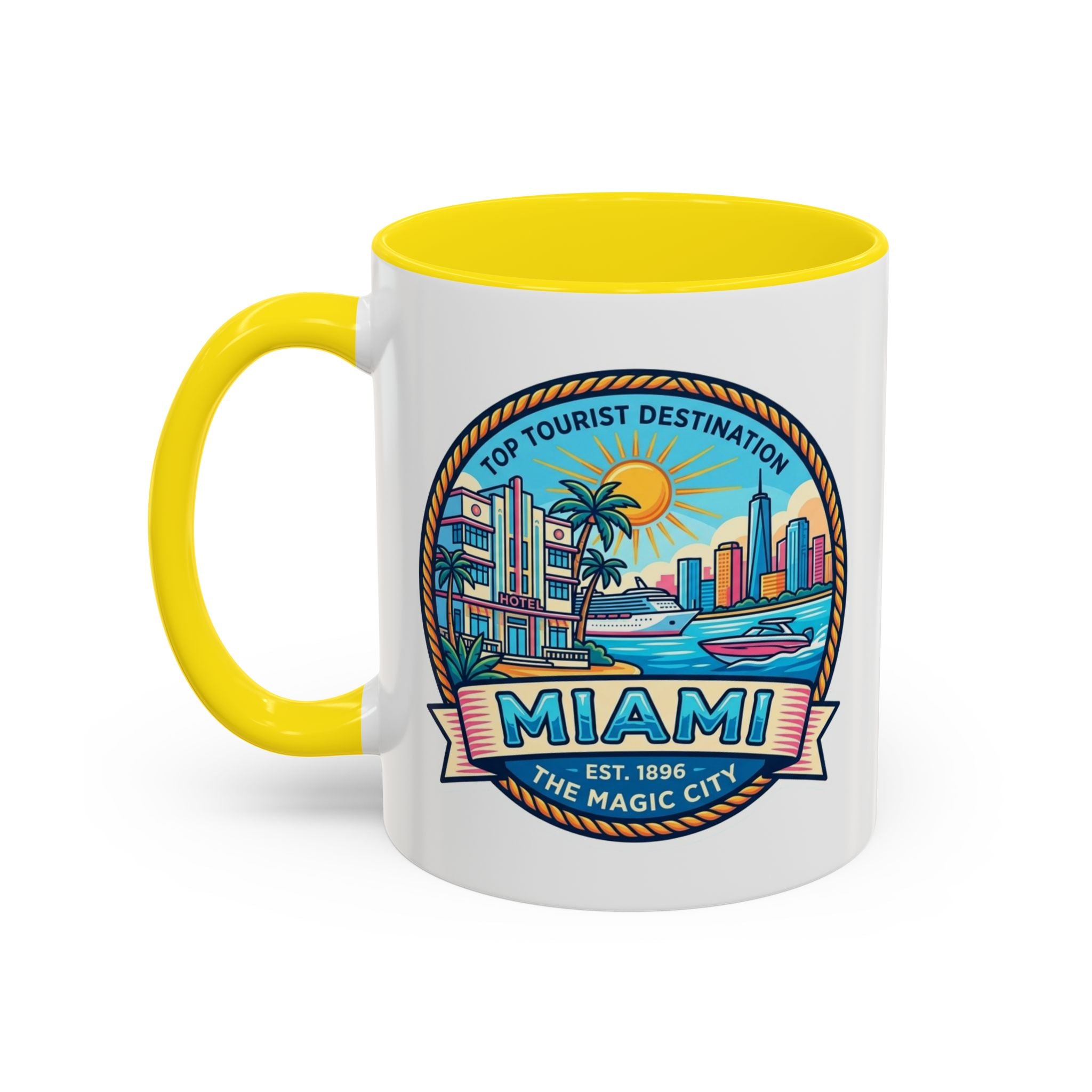 Miami Vintage Travel Accent Coffee Mug – 'Miami' Scenic Beach & Skyline Design (11/15oz)