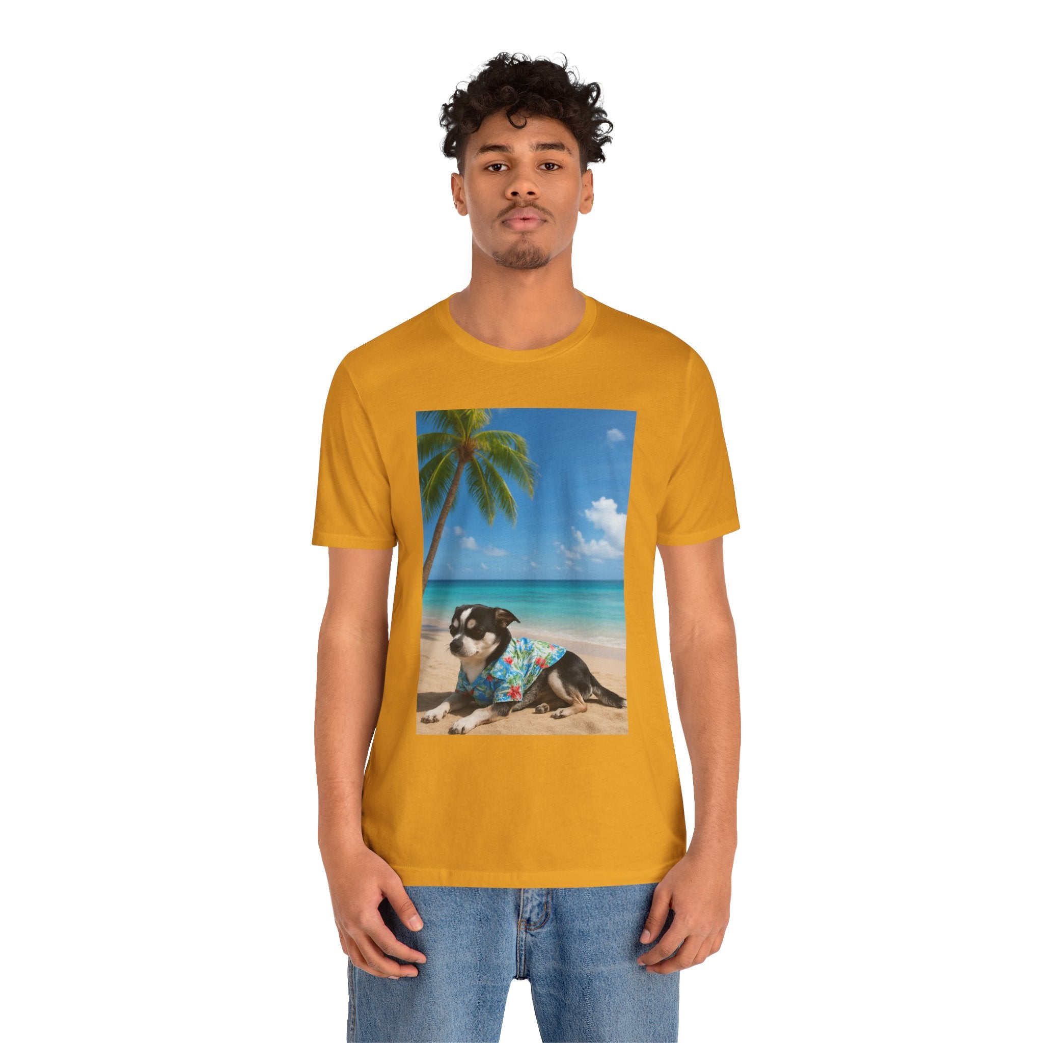 Beach Chihuahua Dog T-Shirt — Hawaiian Shirt Puppy on Tropical Shore