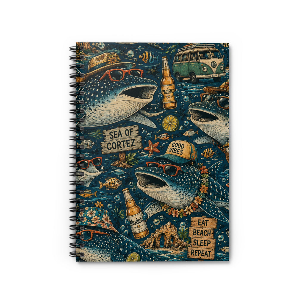 Whale Shark Beach Notebook — 'Eat Beach Sleep Repeat' Spiral Journal