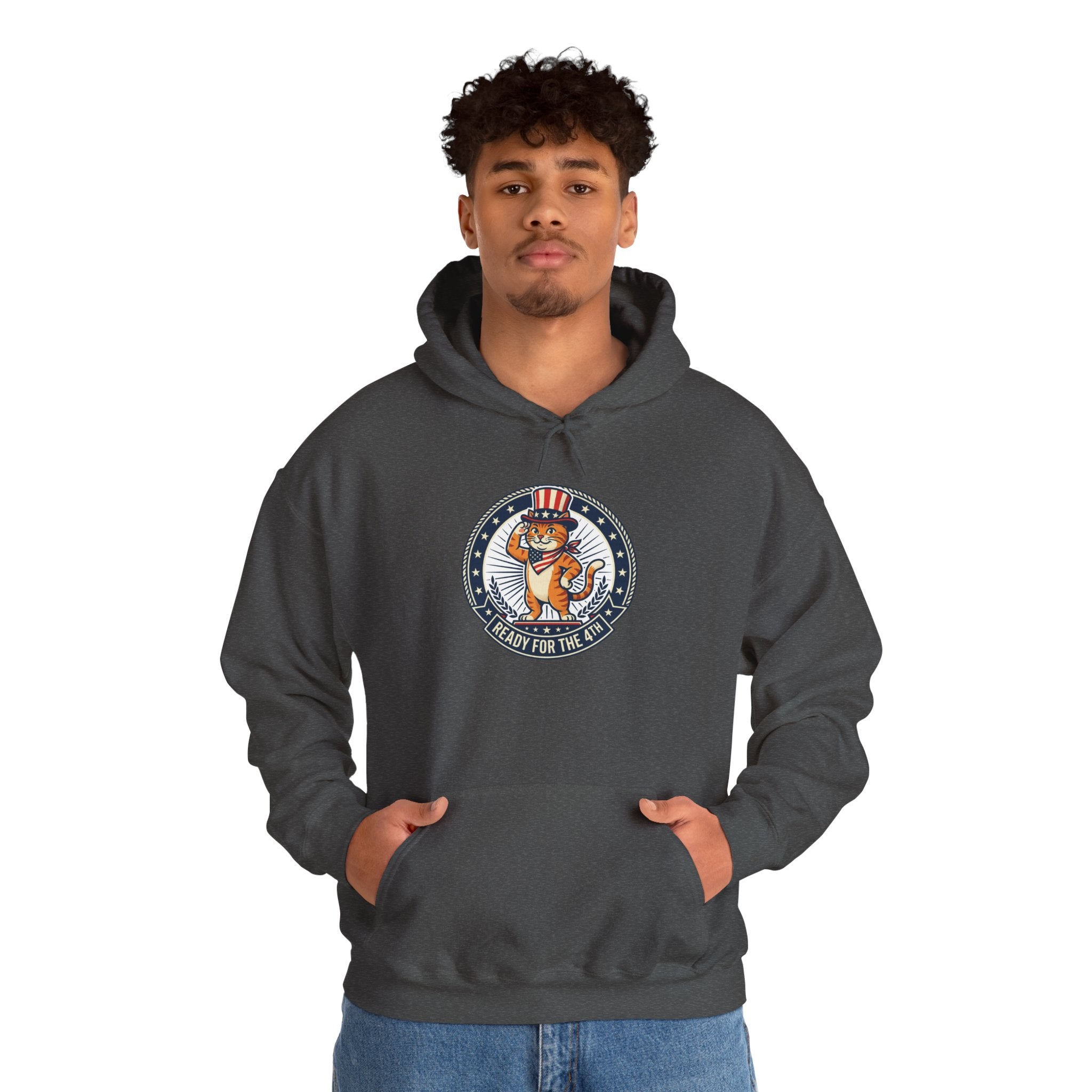 Patriotic Cat Hoodie — "Ready for the Stars" Graphic Pullover