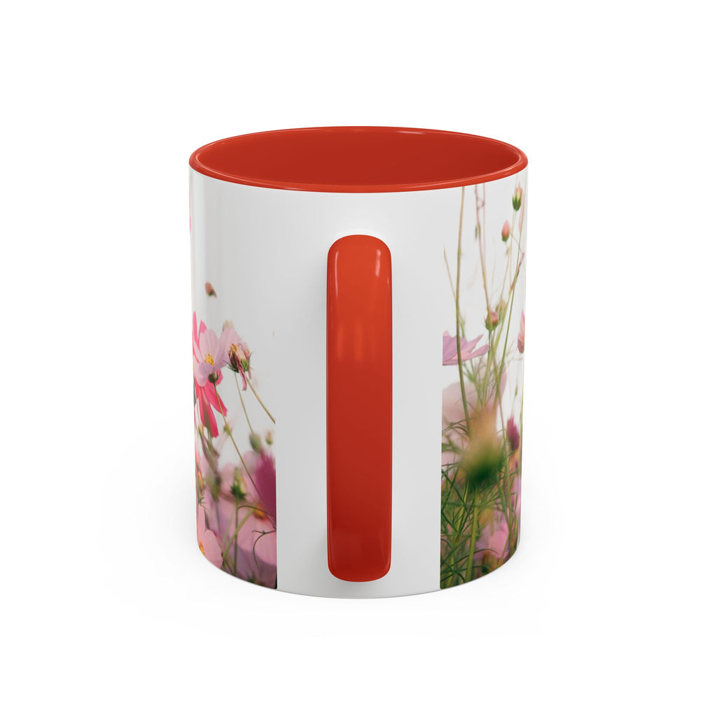 Floral Cosmos Accent Coffee Mug — Pink Wildflower Tea & Coffee Cup (11/15oz)