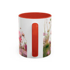 Floral Cosmos Accent Coffee Mug — Pink Wildflower Tea & Coffee Cup (11/15oz)