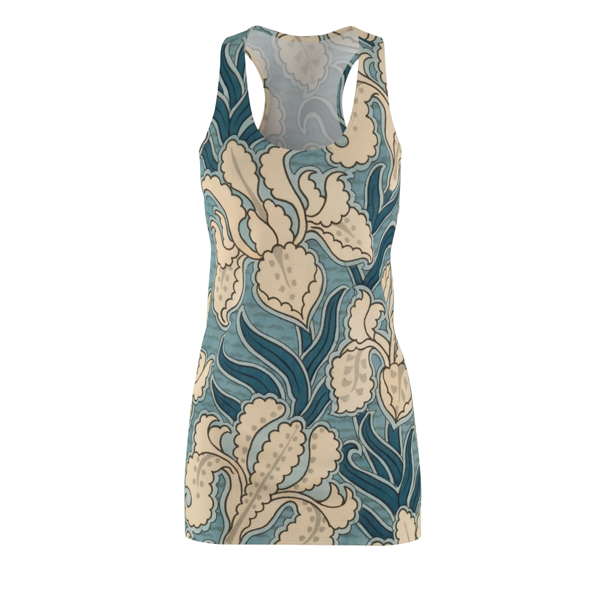 Floral Racerback Dress — Teal Vintage Botanical All-Over Print