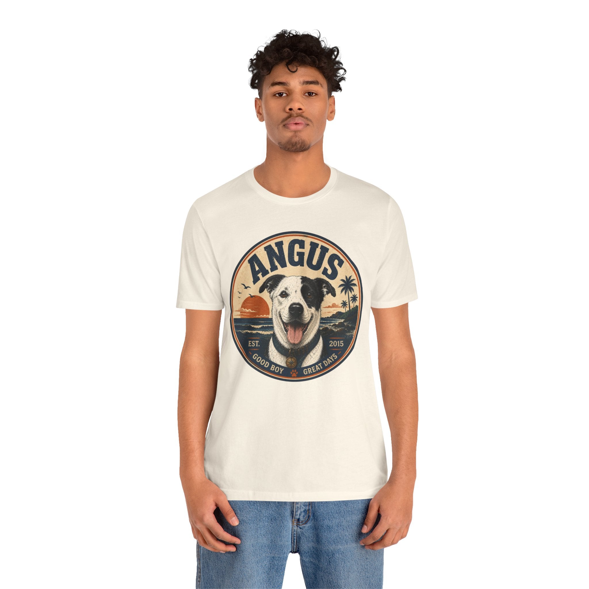 Angus Dog Tee — Retro Beach Portrait T-Shirt
