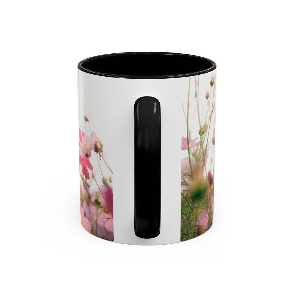 Floral Cosmos Accent Coffee Mug — Pink Wildflower Tea & Coffee Cup (11/15oz)