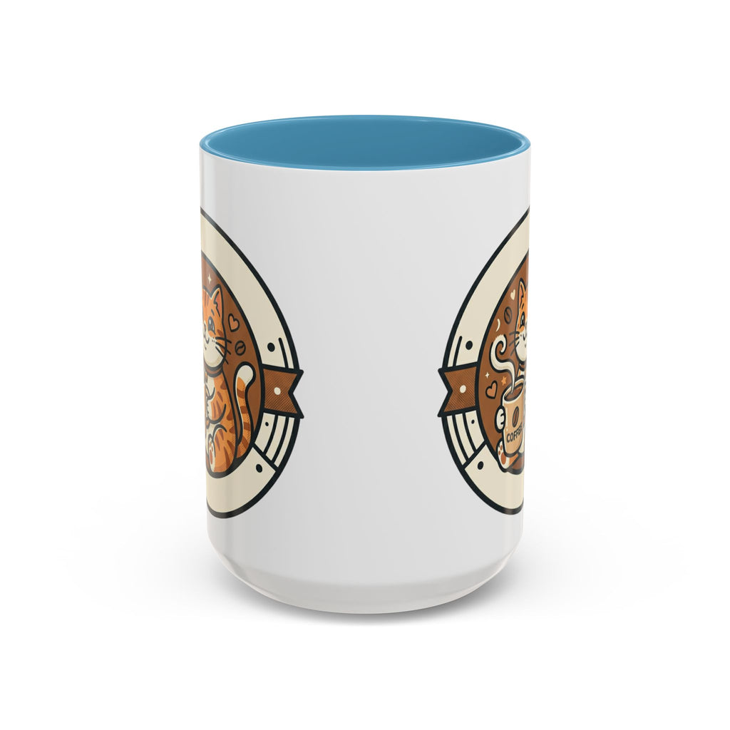 Cat Coffee Mug — Cute Orange Kitty Holding ‘Coffee’ Accent Ceramic Mug (11/15 oz)