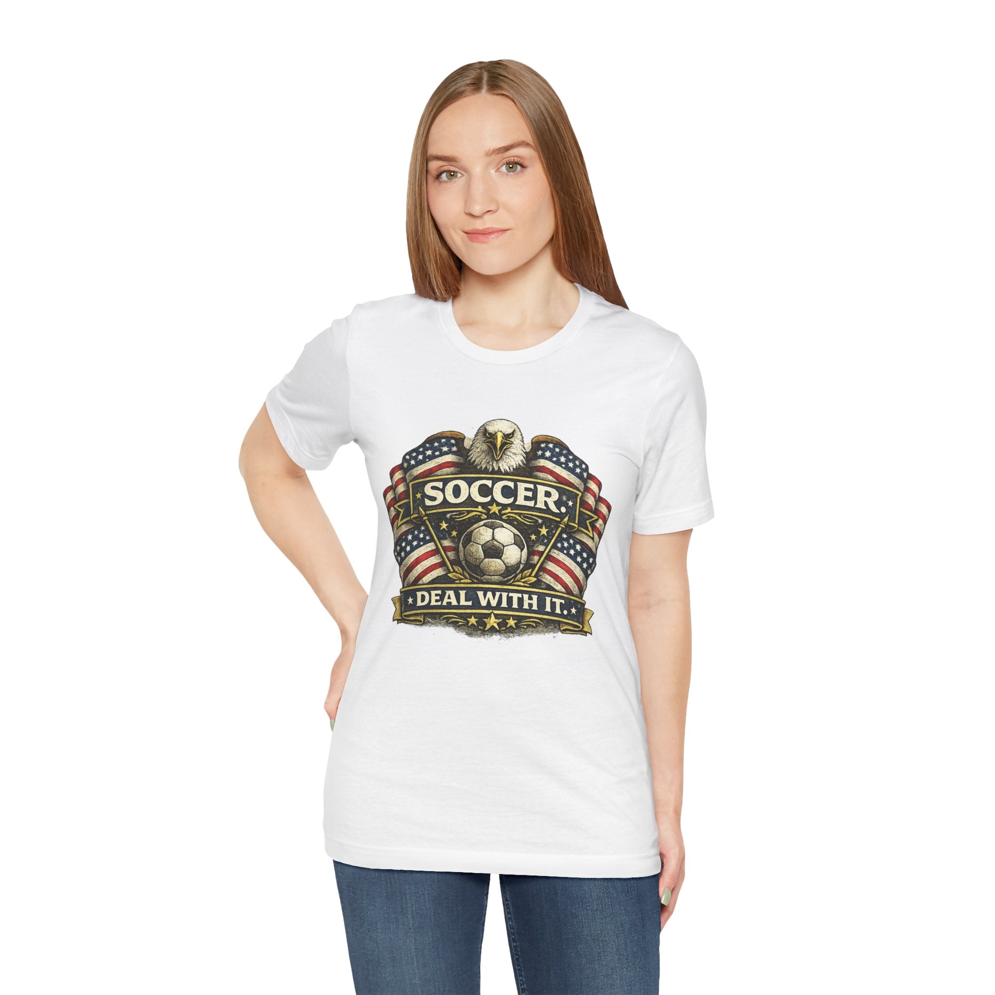 Soccer Deal With It T-Shirt — Patriotic Eagle Soccer Tee for Players & Fans